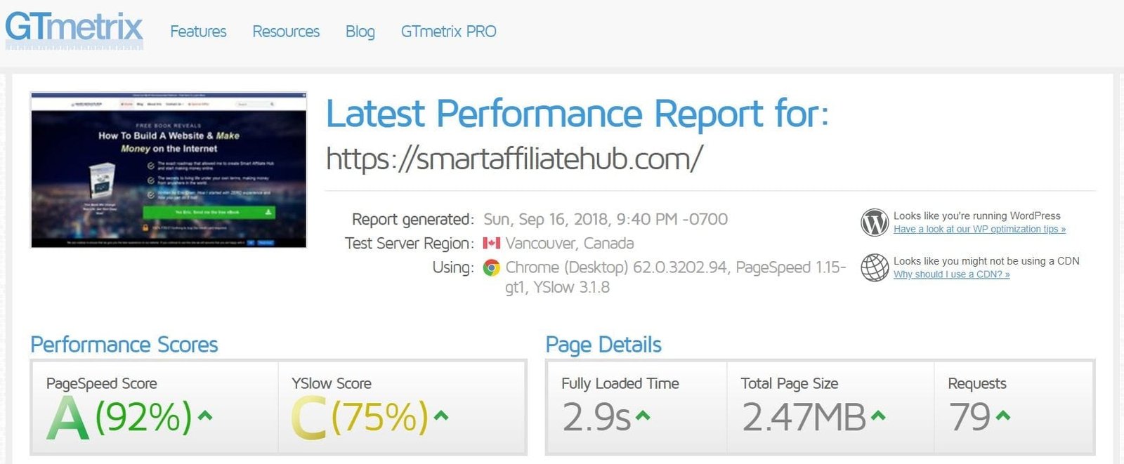 smartaffiliatehub site speed