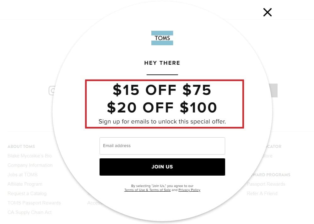 toms incentive for opt in