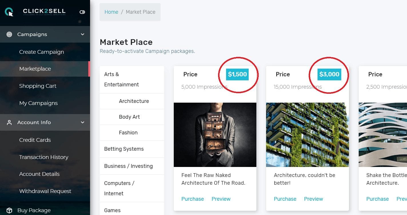 click2sell marketplace