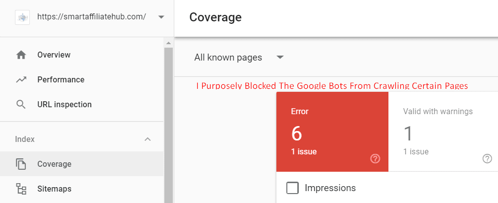 google search console coverage