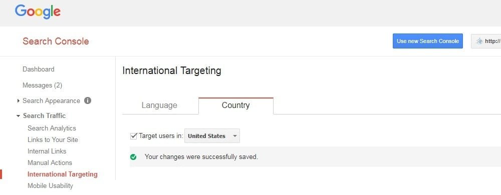 google search console international targeting