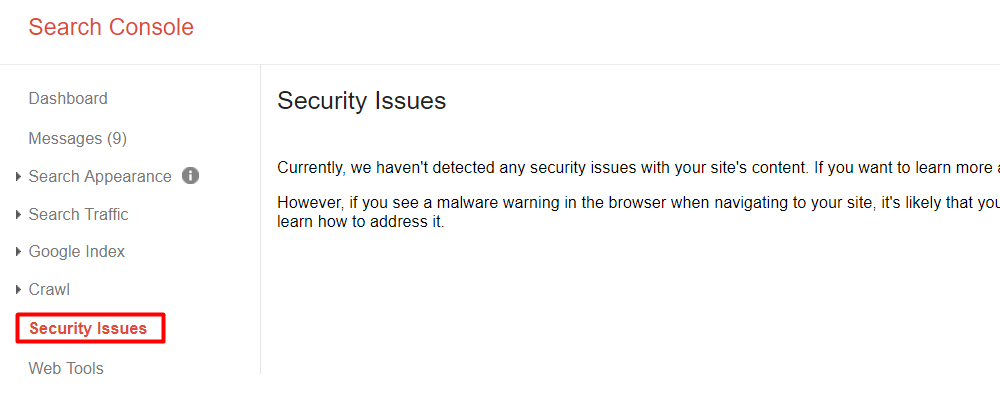 security issues search console