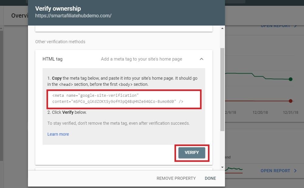 verify ownership on google search console