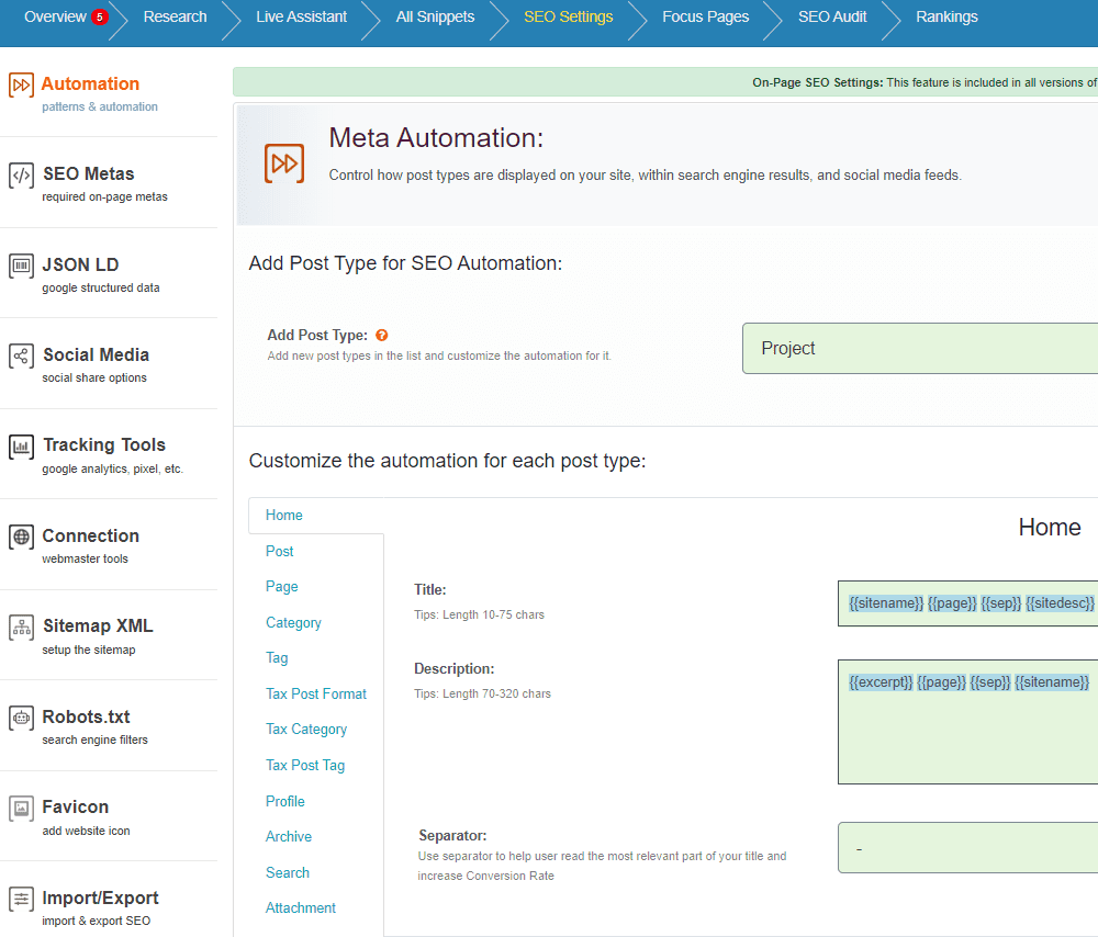 Squirrly SEO Settings